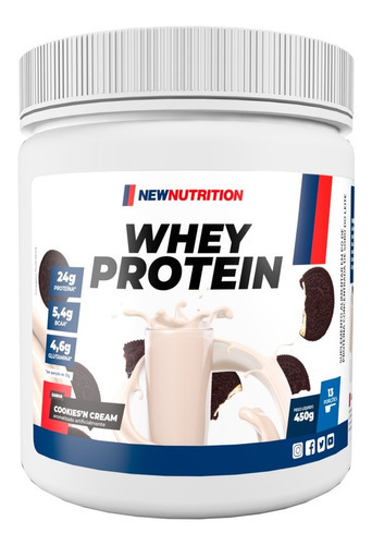 Suplemento Em Pó Newnutrition Whey Protein Concentrado Proteína Soro Do Leite Sabor Cookies & Cream Em Pote De 450g Puro