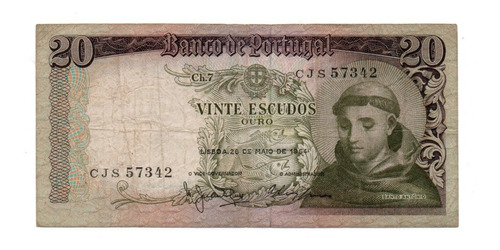 Portugal Billete 20 Escudos Año 1964 P#167