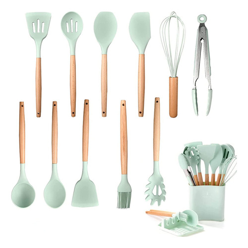 Set 13 Pcs Utensilios Cocina Silicona Pinzas Espátula Cuchar