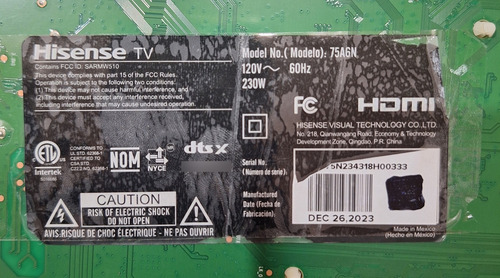 Fuente Hisense 75a6n Rsag7.820.10689/roh (Usado)