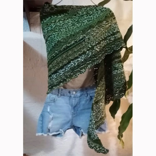 Chal Triangular Tejido A Crochet, Hecho A Mano