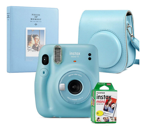 Kit Câmera Instax Mini 11 Azul Claro+ Bolsa + Filme 10 Fotos