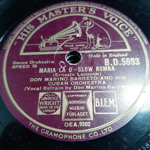 Pasta Don Marino Barreto Cuban Orchesta His Master C591