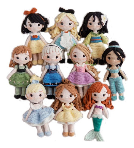 Princesas Disney, Muñecas Amigurumi De 18 Cm