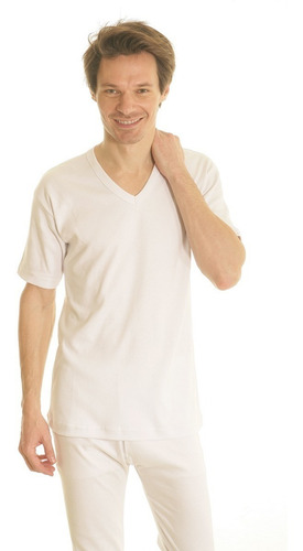 Imagen 2 de 8 de Camiseta Verano M/ Corta Escote V Puro Algodon Mercerizado