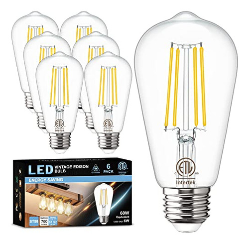 Bombillas Led Edison Vintage, 6 W, E26, 4000 K, 60 W