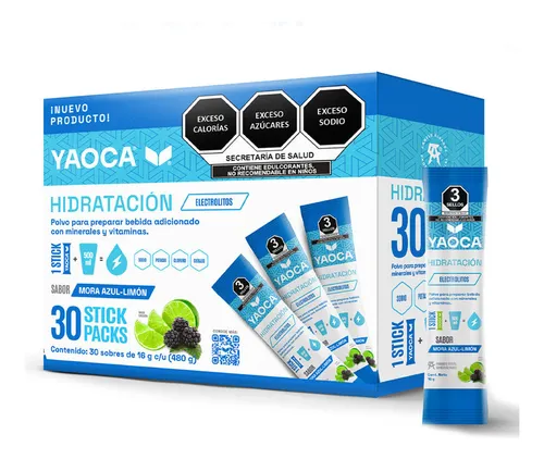 comprar Bebida Hidratante en Polvo I Yaoca I 30 Sobres I Sabor Mora - Limón I Con Electrolitos, Vitaminas y Minerales para Deportistas