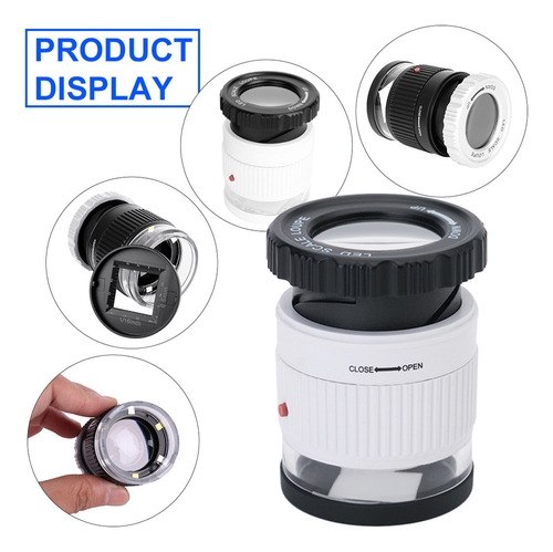 Lupa Escala Led 30x Ajustable Con Espejo De Metal, Luces Led