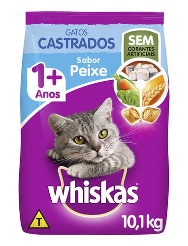 Ração Whiskas Peixe Para Gatos Adultos Castrados 10 Kg