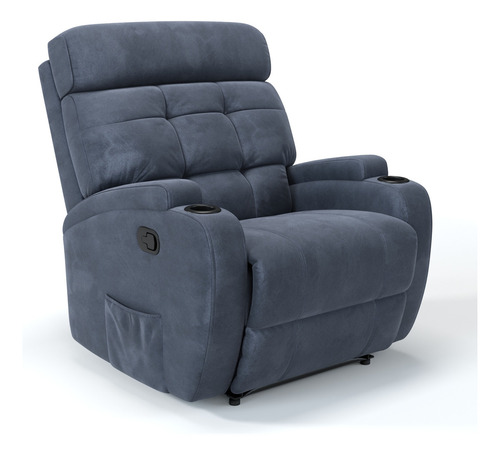 Poltrona Do Papai Reclinável Em Suede Azul E Reclinação Manual Damie Poltronas