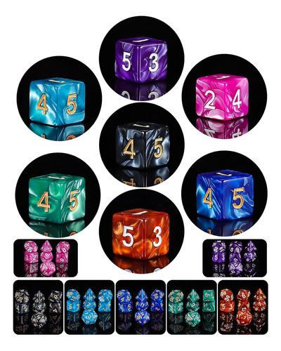 Juego De Dados De Rol: 49 Dados Poliédricos Con 7 Bolsas