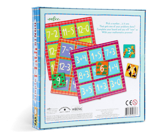 Eeboo: Juego De Bingo Matemático Simple, Suma Y Resta, Une R