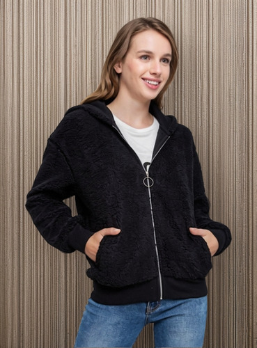 Campera Peluche Elastizado Polar Capucha Suave Importada