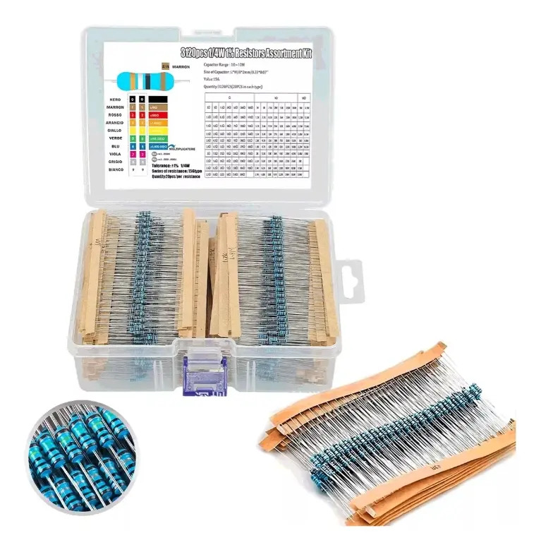 Kit de resistência 3120 unidades 156 valores 1/4w 1% na caixa