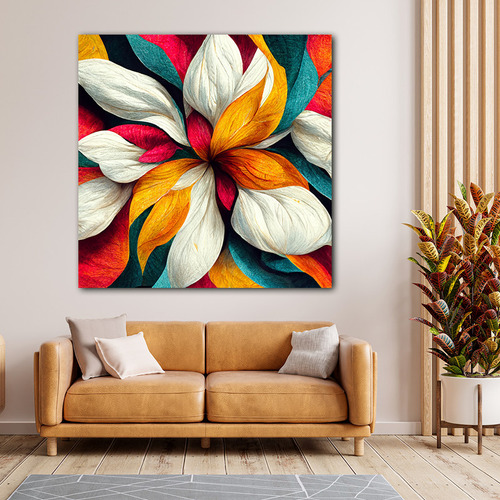 Cuadro Canvas Flor Blanca Colores Rusticos Elegante 90x90