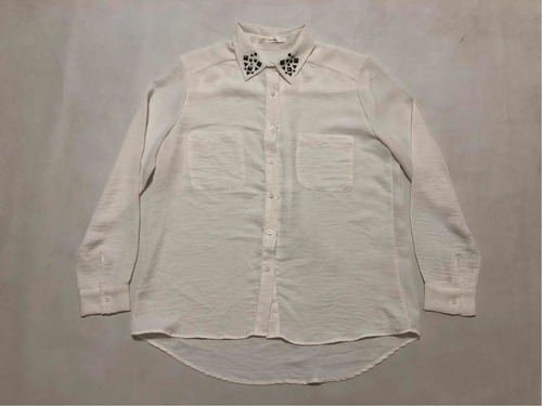 Camisa Blusa Asada Talle 2 Holgada Con Bolsillos Blanca