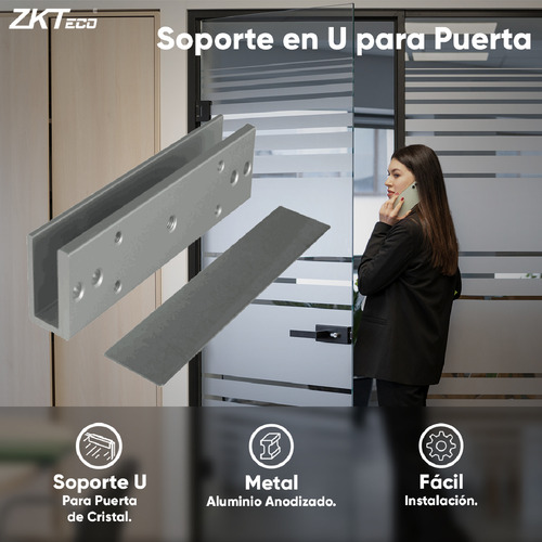 ZKTeco LMB-180U soporte en U para montaje en puerta de vidrio sin marco Gris
