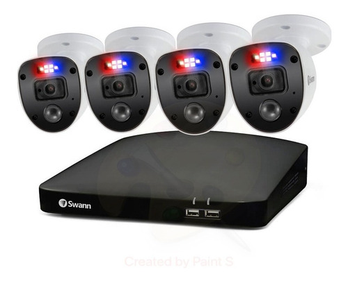 Swann Sistem Seguridad De 4 Cam Con Luz, Hd, Alexa Y Sirenas