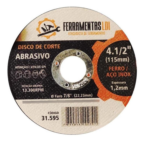 Disco De Corte Fino Inox 4.1/2 X 1,2 Lixadeira 100 Pçs