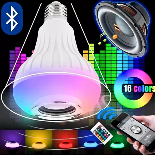 Lampara Luz Led Rgb 220v Bluetooth Foco + Parlante + Control