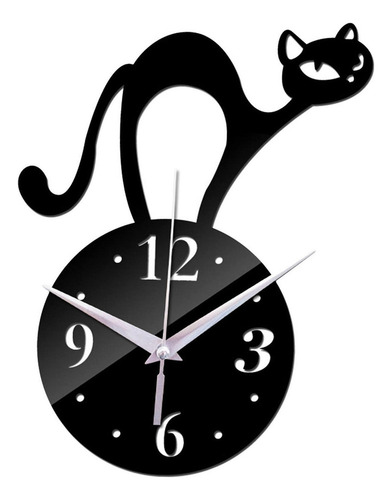Elegantes Relojes De Pared Con Forma De Gato, Espejo Acrílic