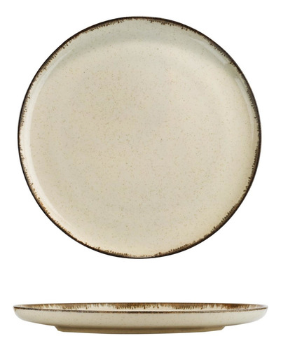 Imagen 2 de 7 de Plato Playo Porcelana Artesanal Filo Envejecido Rustic 24 Cm
