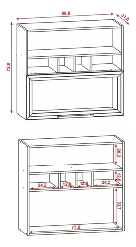 Mueble Gabinete Aéreo 80 Con Puerta Basculante Con Vidrio