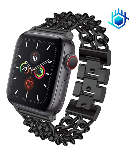 Imagen 4 de 10 de Correa Extensible Para Apple Watch Cadena + Mica Lujo Metal