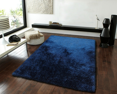 Tapete Peludo Sala Area Rug  Color Azul Marino 1.15x1.60 