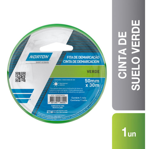 Imagen 1 de 2 de Cinta Demarcación De Suelo Verde Norton 50mm X 30m