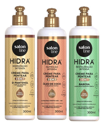 Salon Line Hidra Cronograma Kit3 Creme De Pentear 3em1 300ml