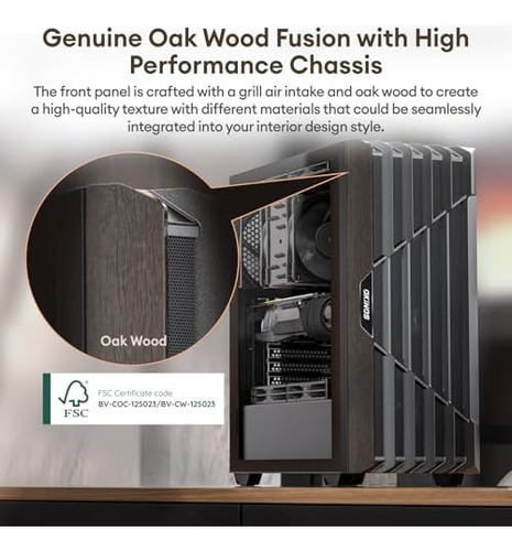 Okinos Oak Wood Atx Pc Case, 4 X 120 Mm 3 Pis Case Sin Pwm P