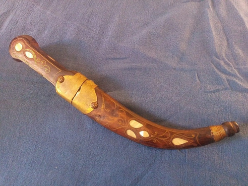 Hermoso Cuchillo  Turco. Cabo De Madera Y Nacar. Hoja 12 Cm