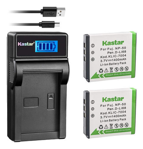 Batería (x2) Y Cargador Usb Delgado Lcd Para Fujifilm Np-50