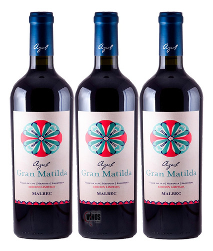 Vino Azul Gran Matilda Malbec 750 Ml Pack X3 Unidades