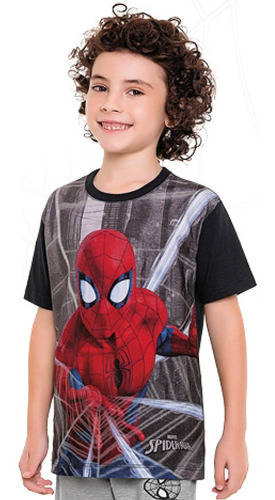 Camiseta Infantil M Curta Spider Man Fakini 03486 Tam 4 À 10