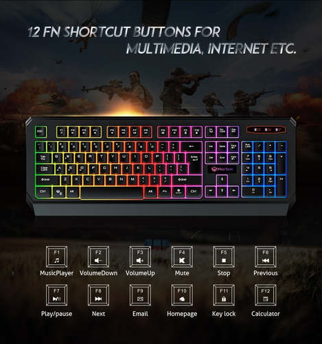 Teclado Gamer Meetion Negro Silencioso Ergonomico Rgb Negro Español
