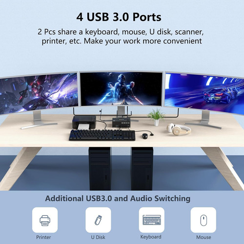 Conmutador Kvm De 3 Monitores 2 Computadoras, Conmutador