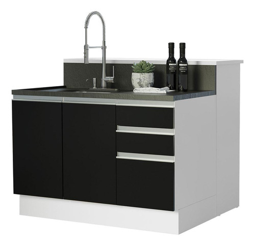 Isla de cocina con encimera y encimera, 120 cm, Glamy Madesa Bp, color blanco/negro
