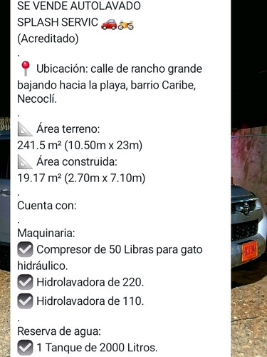 Se Vende Negocio Lavadero Con Lote Y Maquinaria Negociable 