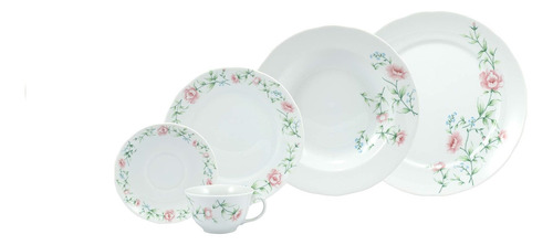 Jogo De Jantar & Chá Porcelana Schmidt 20 Peças Completo Cor Branco/rosa