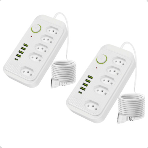 Kit 2 Filtro De Linha Kapbom Ka-7011 5 Tomadas Usb Tipo-c 3m Cor Branco 127v/220v