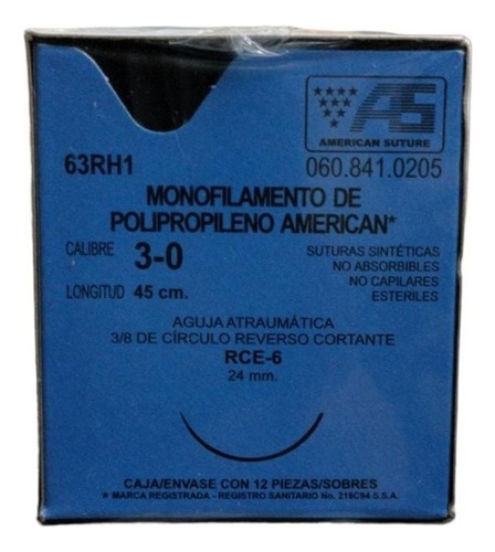 Hilo Sutura Monofilamento De Polipropileno American 3-0 45cm Color Azul