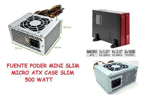 Fuente De Poder 500 Watts Slim 20/24 Pin Micro Atx Mini Atx