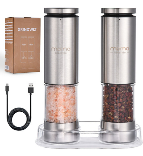Moedor De Sal E Pimenta Elétrico Recarregável Grindwiz Momo Cor Cinza
