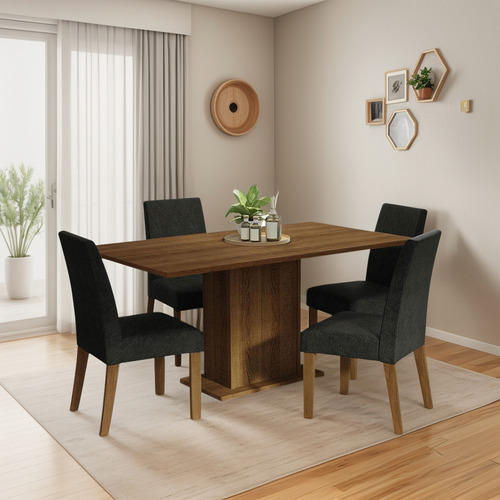 Juego De Comedor Con Mesa Y 4 Sillas Madesa Oxford Keila Mn2 Color Marron/Oxford Diseño de la tela de las sillas Liso