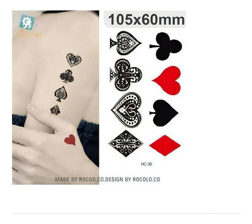 Delicada baraja de cartas de póquer con tatuaje temporal