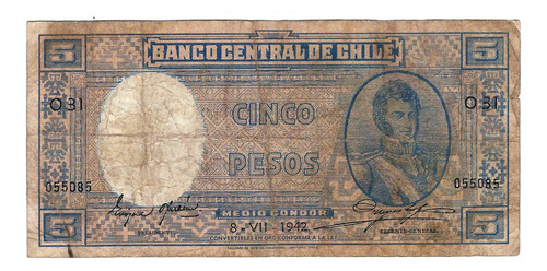 Chile - Billete 5 Pesos 1942 Oyarzun Meyerholz - 031 055085