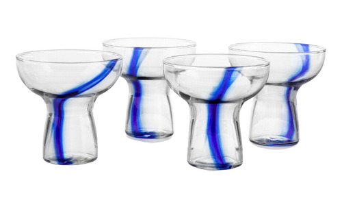 Vasos De Vidrio Soplado Cocteles Margarita 4 Piezas Azul