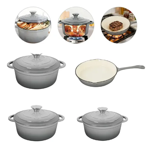 Conjunto Panelas De Ferro Fundido Esmaltado 4 Peças Cinza-escuro